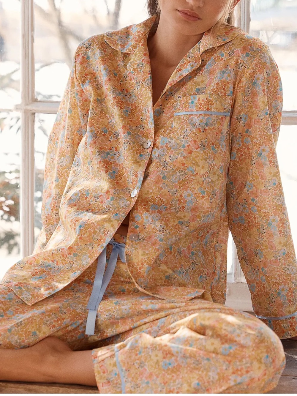 Papinelle Floral Cotton Carly Pajama Set in Light Yellow XS